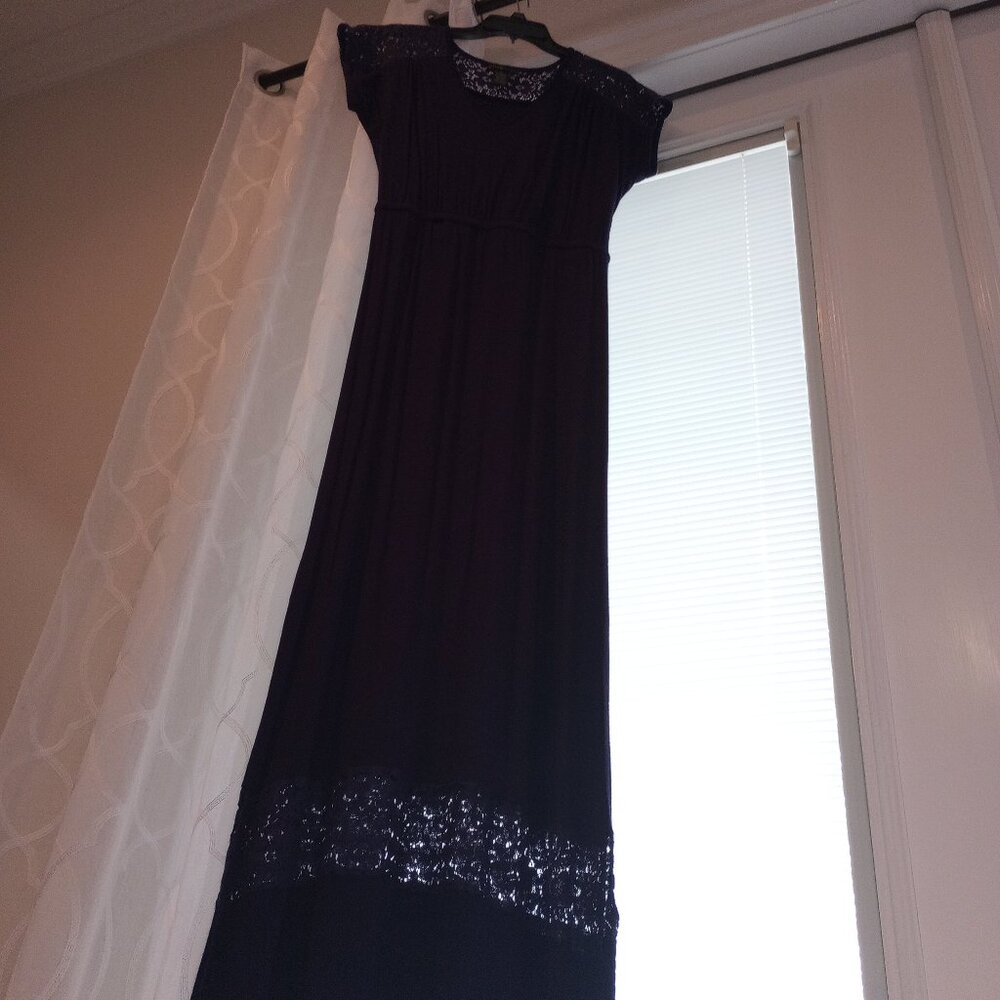 Navy/deep purple lace shoulder & trim maxi dress